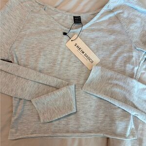 SHEIN Basics Heather Gray V-Neck Top